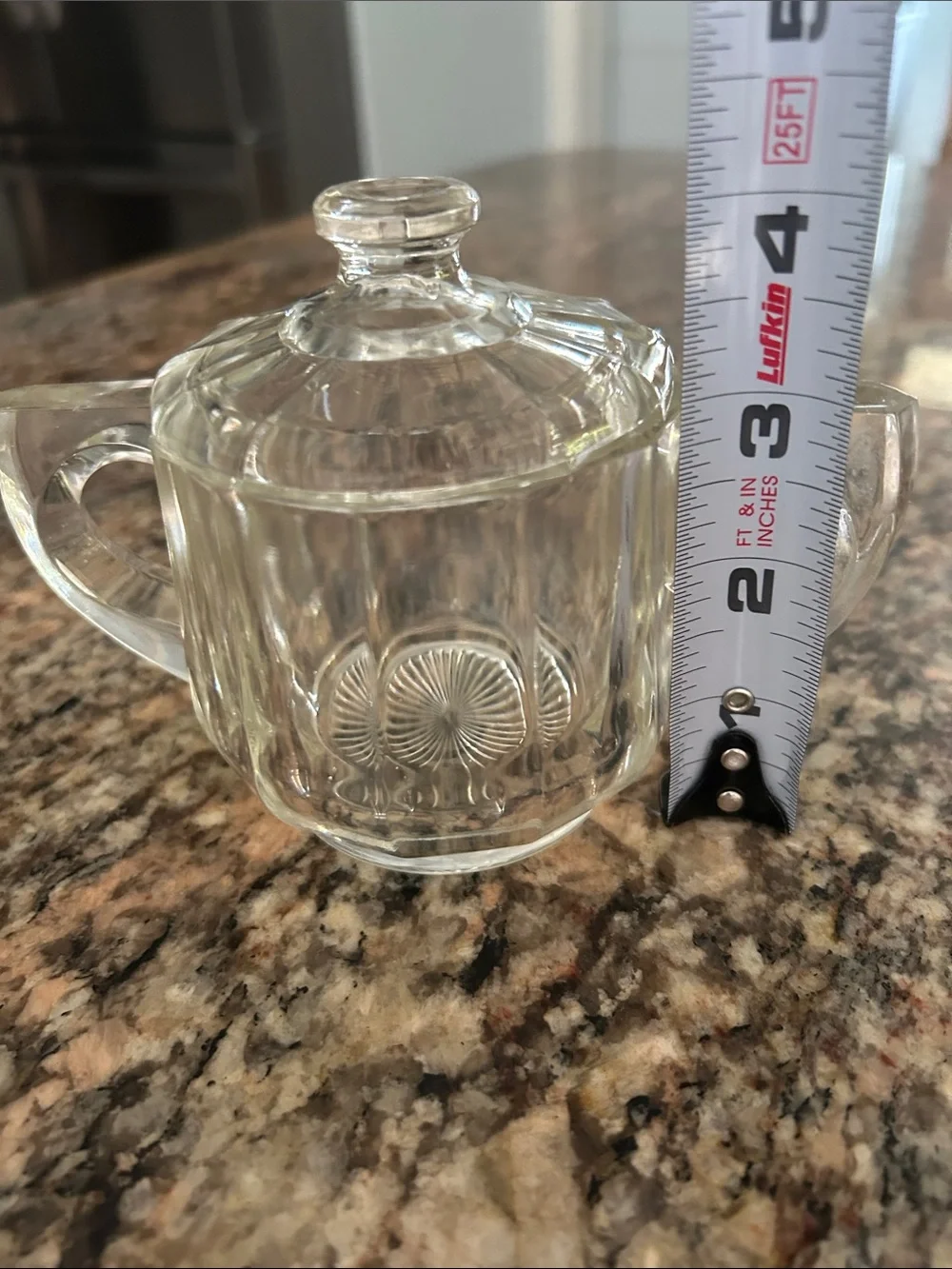 Vintage Clear Glass Covered Sugar Bowl with Handles